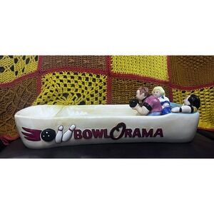 Vtg Colorful Lotus Bowl-O-Rama Chips And Dip Ceramic Serving Dish Tray Bowling